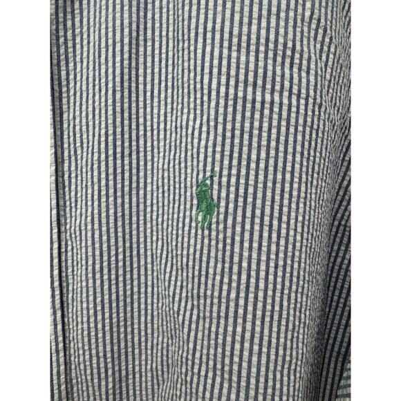 Ralph Lauren Men's L Custom Fit Cotton Blue/White Seersucker Button Down Shirt - Picture 2 of 5